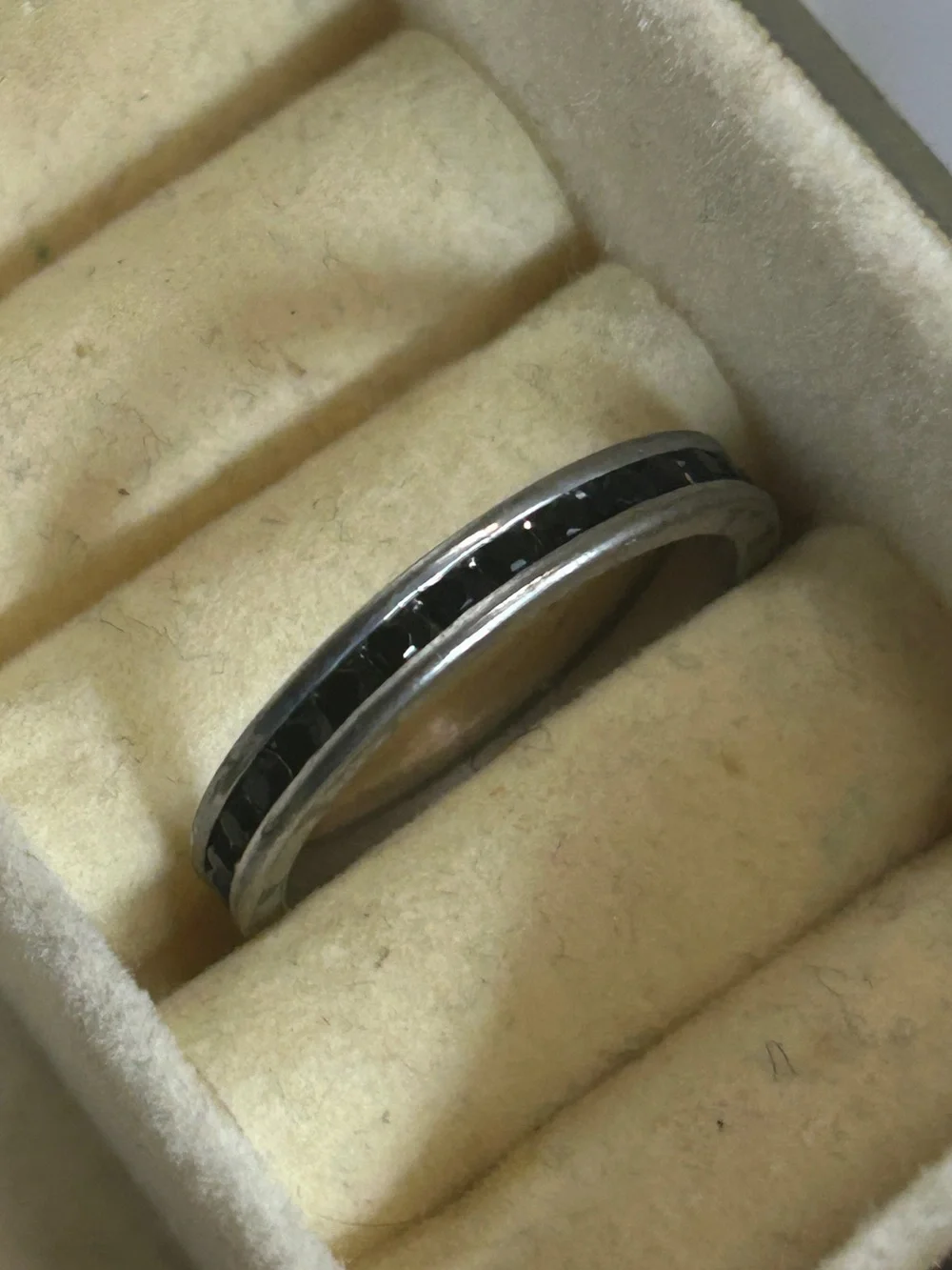 Sleek Black Faceted Inlay Women's Stainless Steel Ring